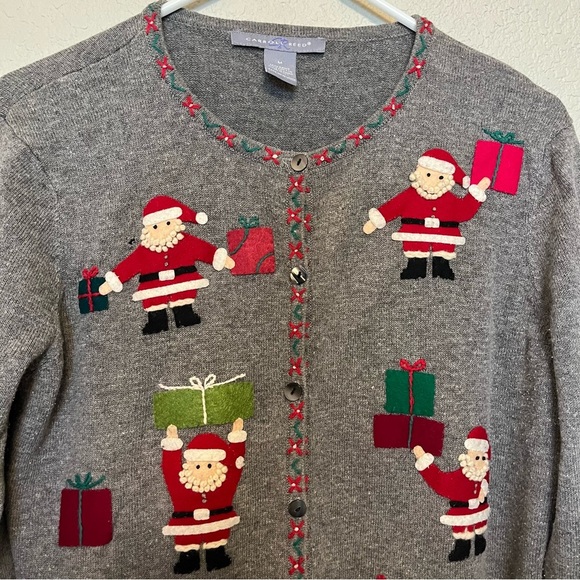 Carroll Reed Christmas Santa Gray Cardigan Sweater Women's Size Medium - Picture 3 of 9